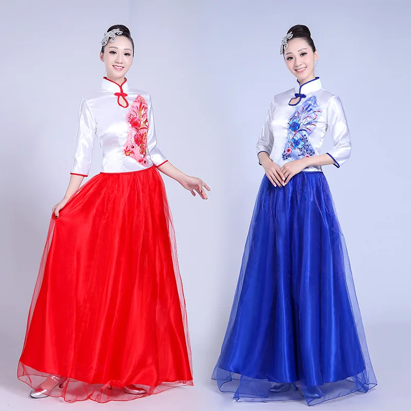 

Formal Dress Blue And White Porcelain Costume Long Skirts Adult New Style-Style Chorus 18-25 a Year of Age Guzheng Students Cost