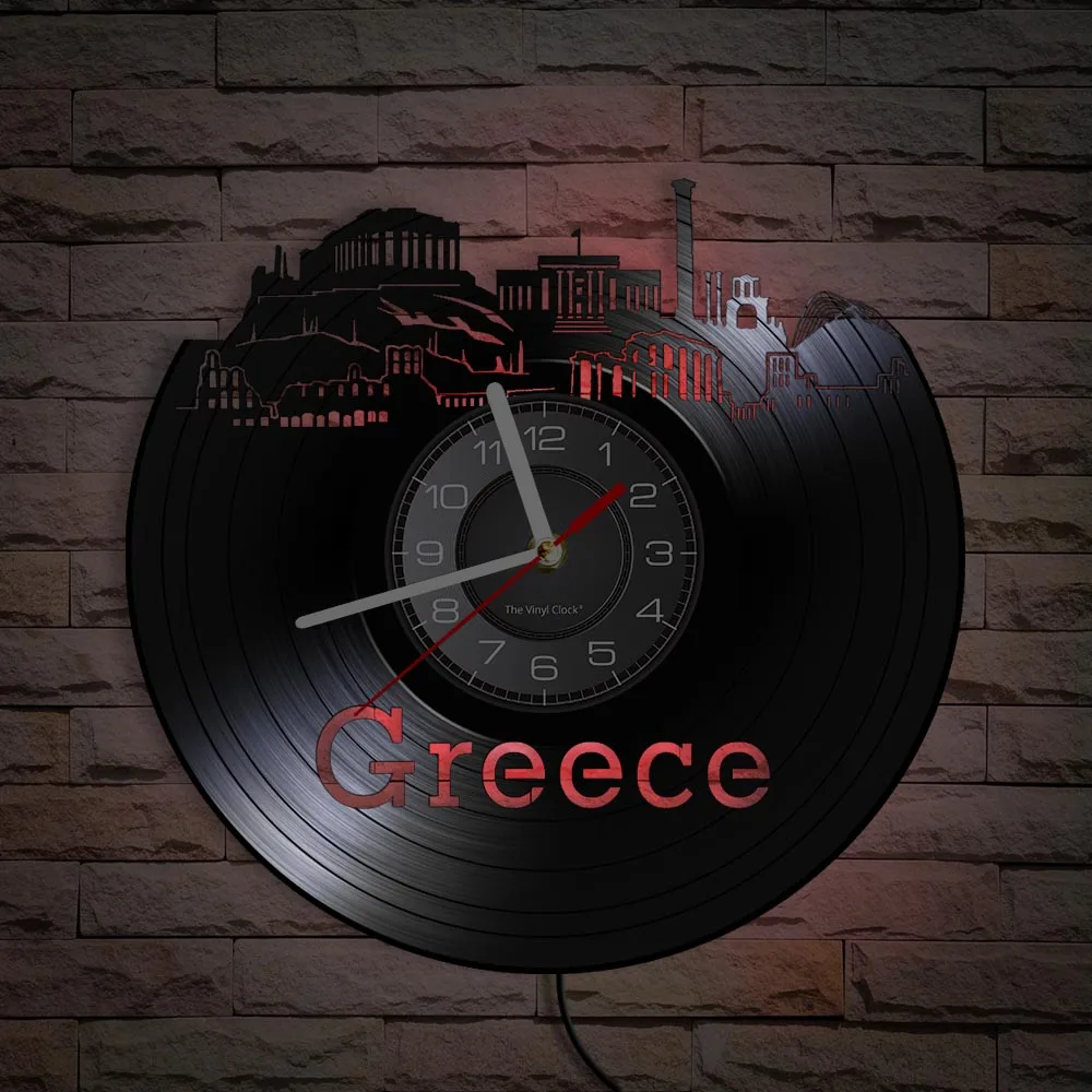 Details about   Greece Skyline Vinyl Record Wall Clock Decor Handmade 6358 