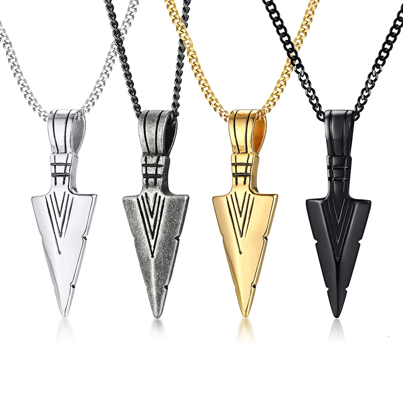 Vnox Mens Cool Vintage Arrow Pendant Necklace Multi-Color Stainless Steel Male Rock Punk Gifts Jewelry