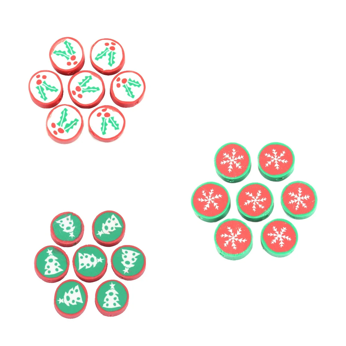 

12mm/15mm Round Christmas Leaf Polymer Clay Beads Multicolor For DIY Jewelry Making Finding Accessories, 40 PCs