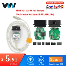Mini vci para toyota tis techstream v15.00.028 minivci ftdi para j2534 scanner automático obd obd2 carro diagnóstico cabo MINI-VCI cabo