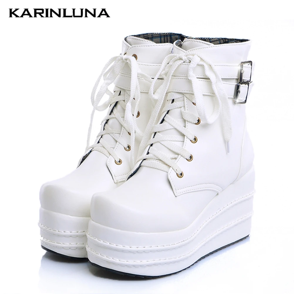 

Karinluna 2019 INS HOT Fashion Big Size 31-50 Platform Wedge Heels Ankle Boots Woman Shoes Cool Street Shoes Women Cosplay Boots