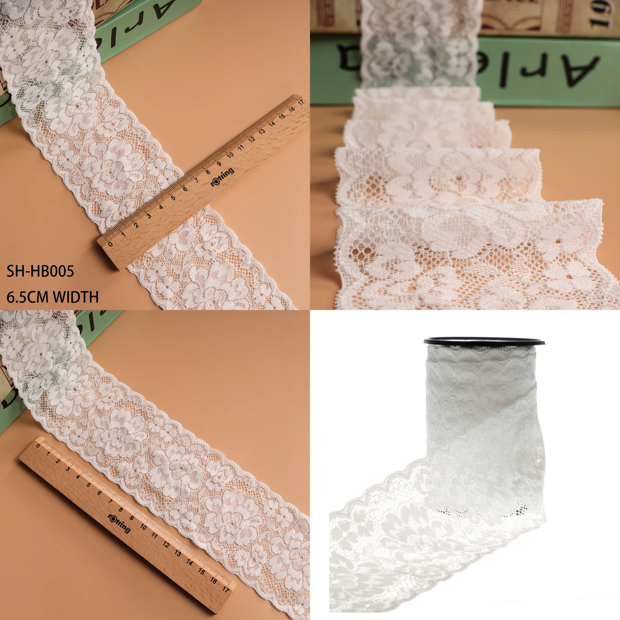 6.5CM Stretch Flower Lace Fabric bing Decoration Embroidered Lace