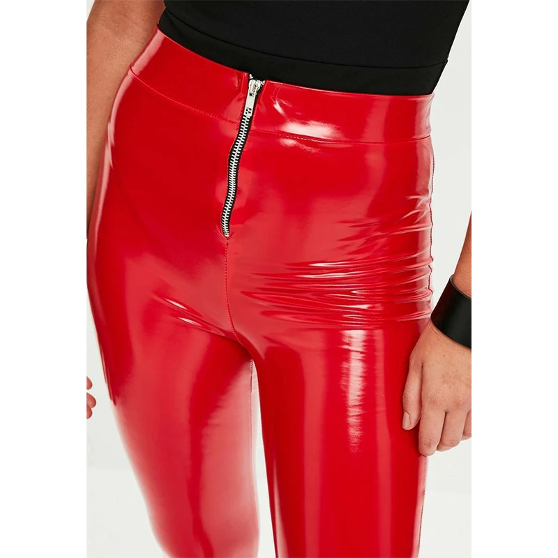 Women Sexy Bodycon Latex Leather Pants Zipper Pants Slim Warm Black Pencil Trouser Skinny Pu Patent Leather Leggings Custom