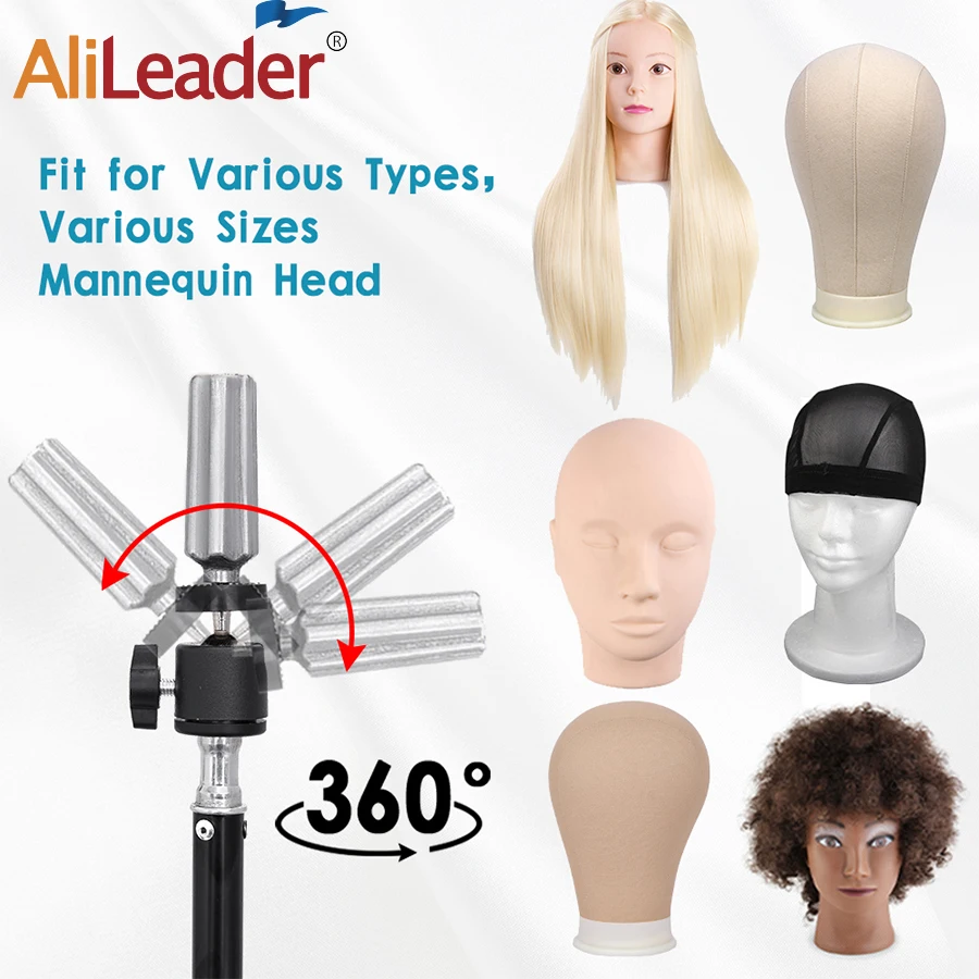 Alileader New 152Cm/64Cm Wig Stand Wig Tripod With Mannequin Canvas Block Head Adjustable Tripod Stand Wig Making kit TPins Gift