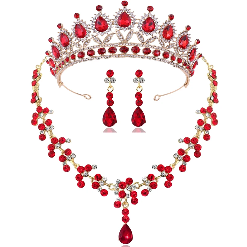Necklaces-Set Tiaras Bridal-Jewelry-Sets Crown Fashion Women Crystal Gorgeous for Wedding-Dress