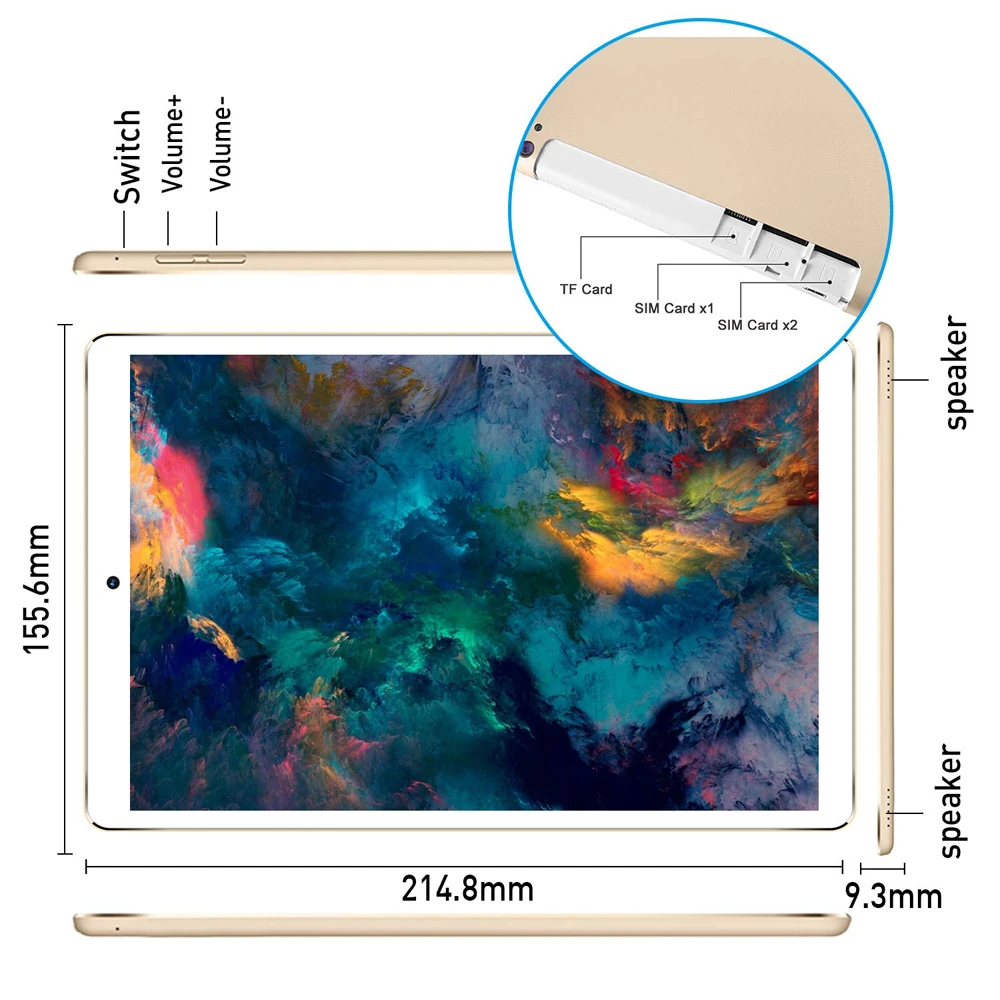  10.1 inch Tablet PC Android 7.0 Octa Core 4G/3G Phone Call Card 6GB/128GB Wi-Fi Bluetooth GPS Table