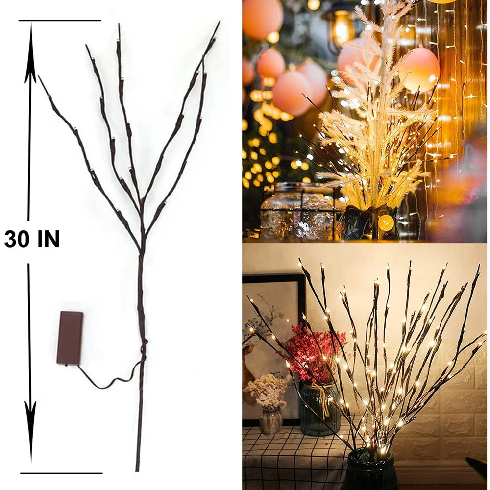 LED Willow Branch Lamp Floral Lights 20/100Bulbs Home Christmas Party Xmas Decor 