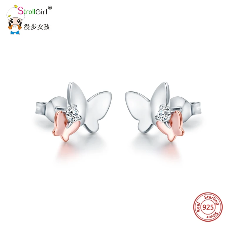 Strollgirl Стерлинговое Серебро 925 пробы, роскошные серьги в виде цветов, серьги-бабочки из розового золота, женские модные ювелирные изделия, подарок