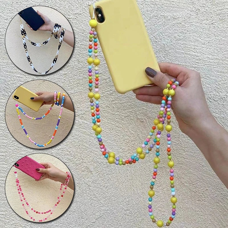 New Long Mobile Phone Straps Acrylic Beads String Anti-lost Chain Neck Hanging Lanyard Keys USB Cell Rope |