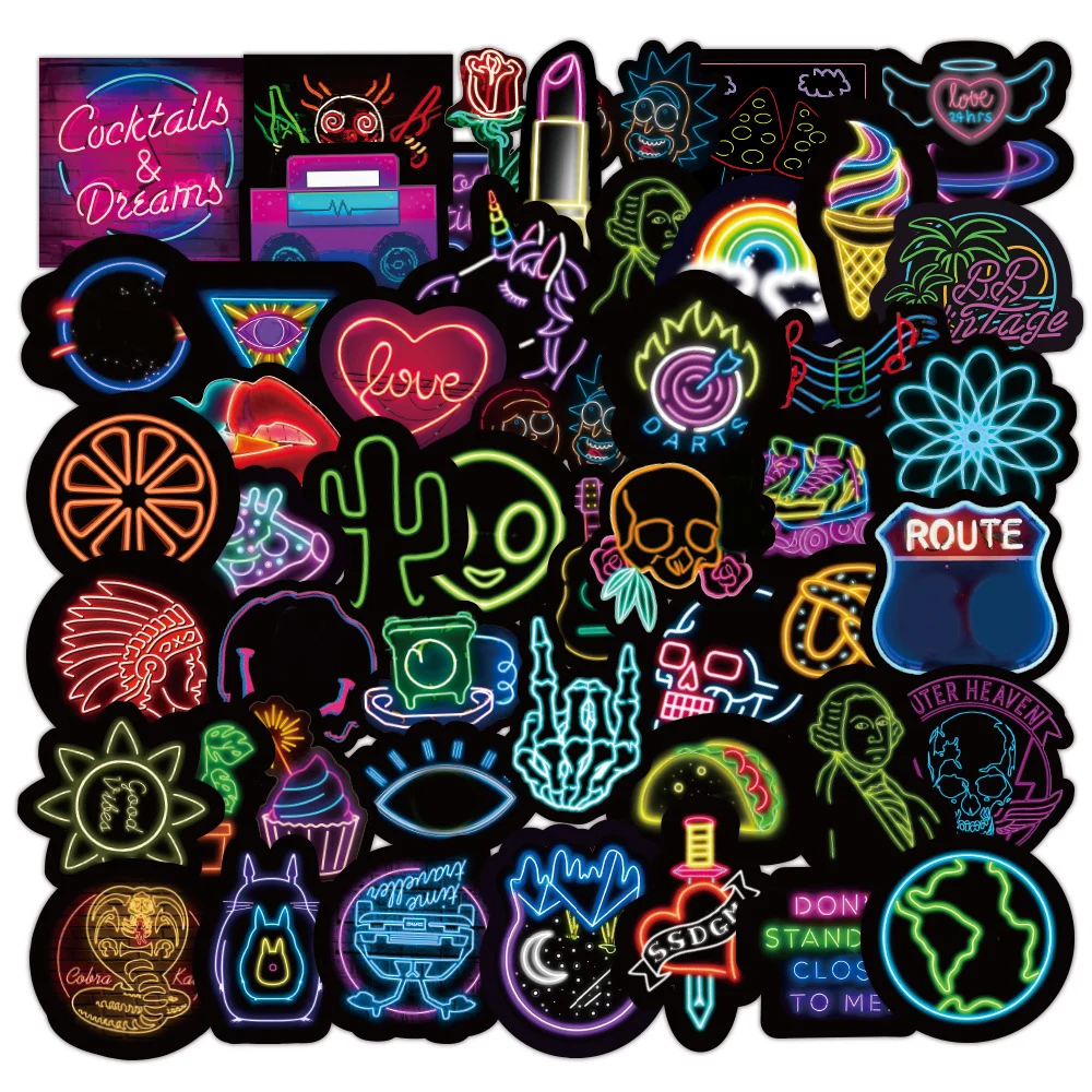 21Pcs neon light style cute stickers for suitcase laptop guitar cool doodle J^C 