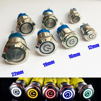 

12/16/19/22mm Waterproof Metal Push Button Switch LED Light Momentary Latching Car Engine Power Switch 5V 12V 24V 220V Red Blue