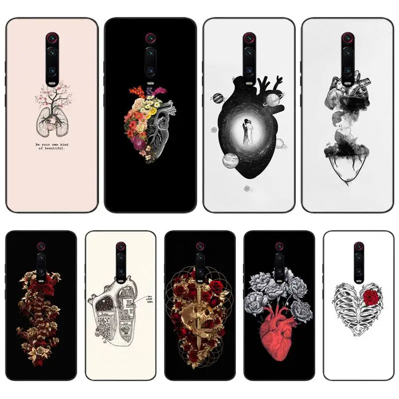 

Human anatomy organ organ flower skeleton Soft black Phone Case For Redmi 6 4X 7 7A 8 GO K20 Note 4 4X 5 5A 6 6 Pro 7 8 8pro