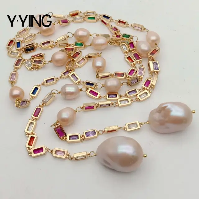 Cultured Pink Keshi Pearl Sweater Chain