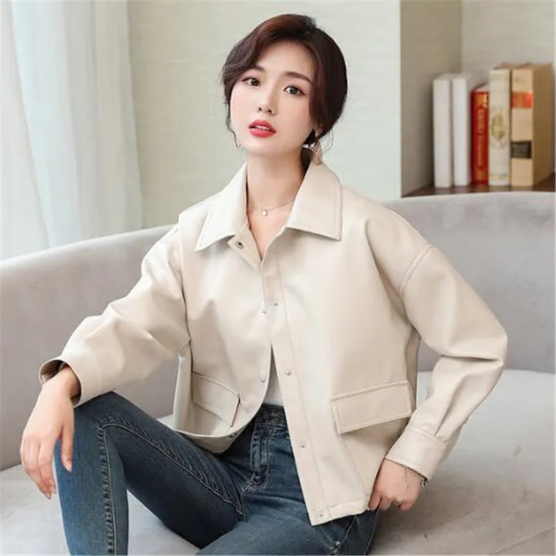 Bestselling New Soft Sheepskin Autumn Clothing Short Jacket Women Coat Student Loose Motorcycle Jacket Women Leather Jacket