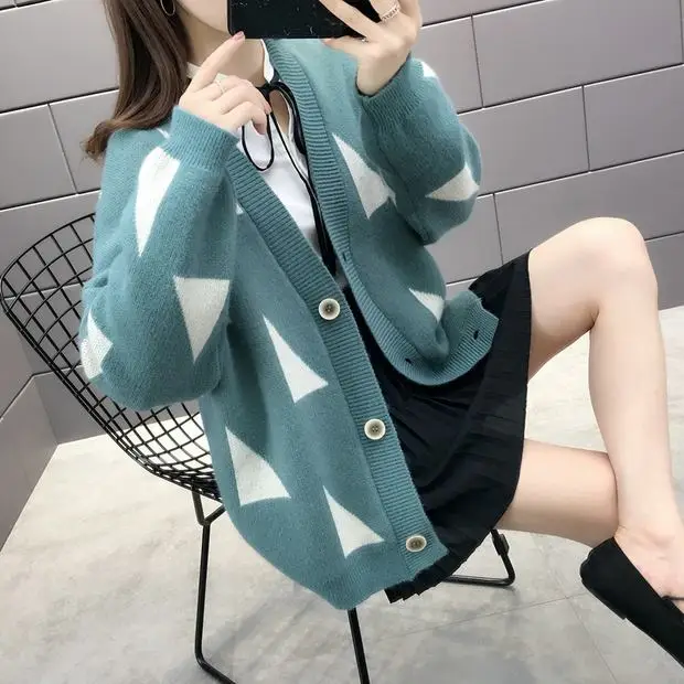OHCLOTHING, 9289 реальное фото, свободный свитер с бриллиантовым блоком, кардиган, пальто, 45- 1-й этаж, 11 рядов, 1 полка