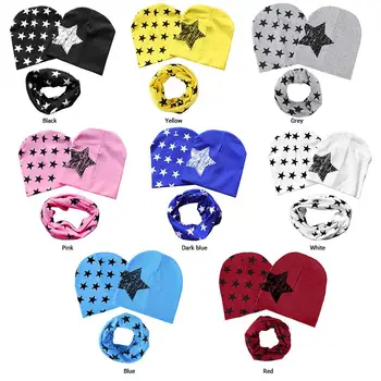 

3pcs Autumn Winter Baby Hats Scarf Set Cotton Star Print Kid Newborn Beanie pring Autumn Winter Children's Hats Newborn Caps
