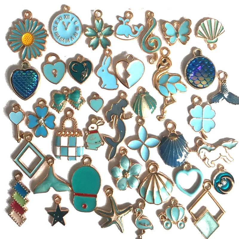

53g Mixed Enamel Charms Blue Color Ocean Style Stars Shell Mermaid Pendants For Jewely Making DIY Bracelet Earrings Accessories