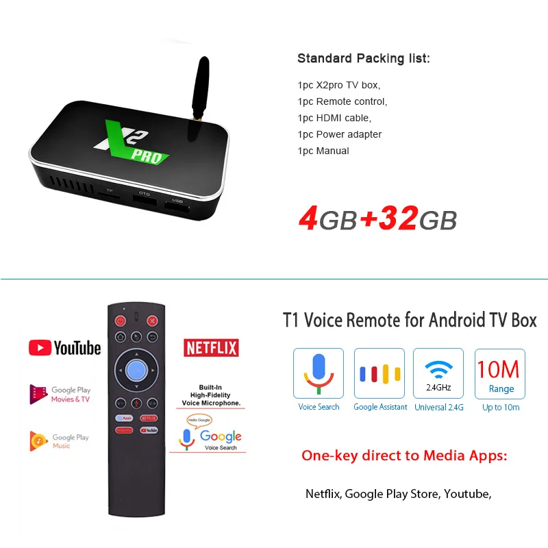 Ugoos X2 Pro Android 9,0 tv Box Amlogic S905X2 DDR4 4 ГБ 32 ГБ Smart tv Box 2,4G 5G WiFi 4K медиаплеер X2pro - Цвет: 4G 32G add T1