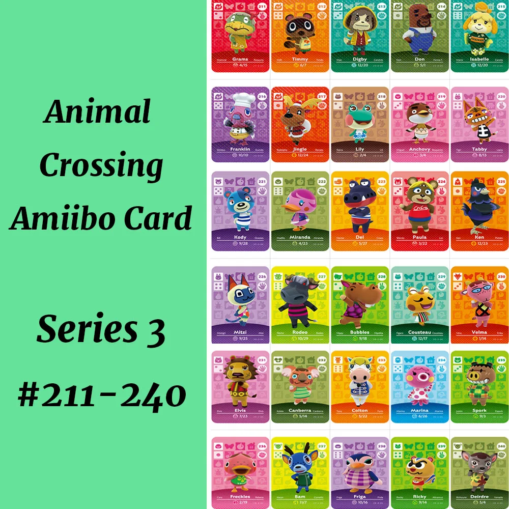 

Series 3(211-240) Character Mitzi Isabelle Wendell Lily Anchovy Amiibo Card Work for Switch NS Games Amiibo Card