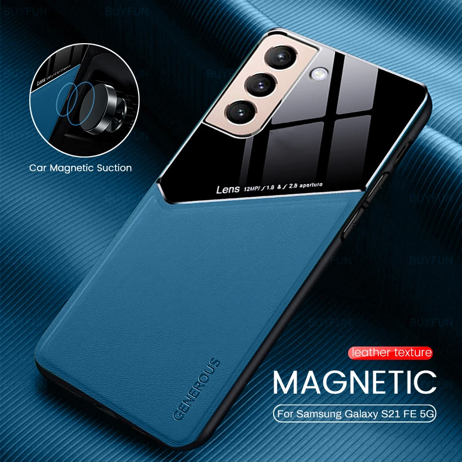 Galaxy S20 FE 5G Phone Cases S 21 FE Case Leather Car Magnetic Holder Phone Cover For Samsung Galaxy S21 FE S21FE S 21FE 5G 6.4" TPU Soft Frame Protect Coque galaxy s21 fe 5g case