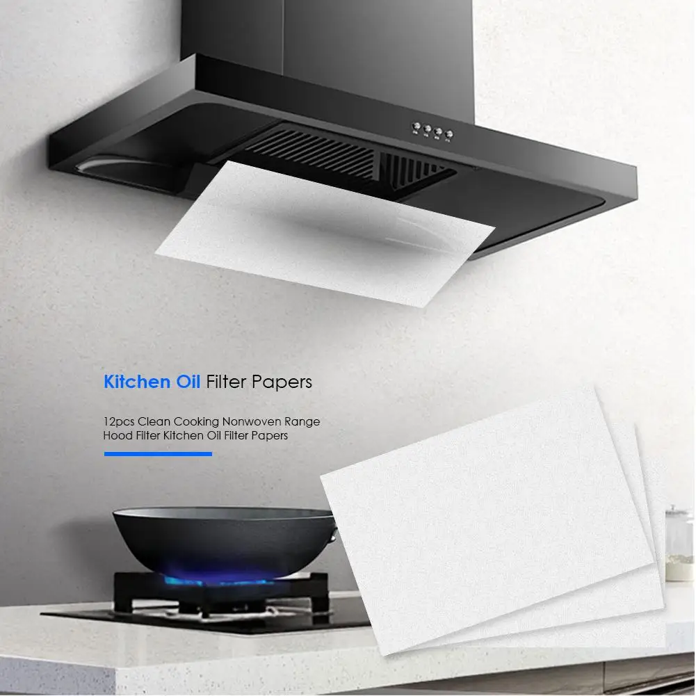 12pcs Clean Cooking Nonwoven Range Hood Filter Kitchen Oil Filter