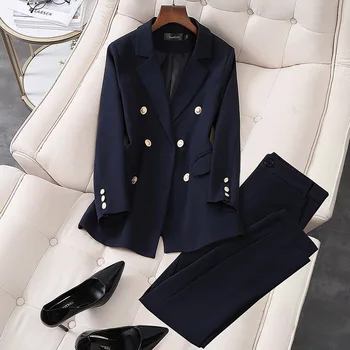 

L-5XL large size suit navy blue suit jacket interview professional suit women 2020 new long-sleeved suit pants high quality