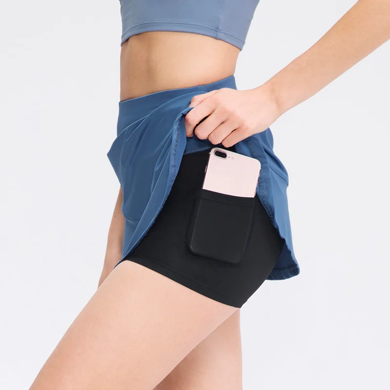 Customize Women Tennis Skirts with Shorts Quick Dry Athletic Yoga Shorts Solid Gym Fitness High Waist Sportswear Tights