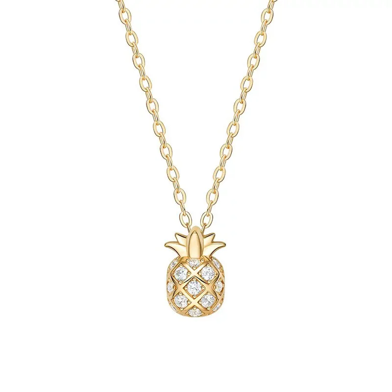 SLJELY Fashion Real 925 Sterling Silver Yellow Gold Color Pineapple Zircon Pendant Necklace Women Girls Fine Party Jewelry Gift | Украшения