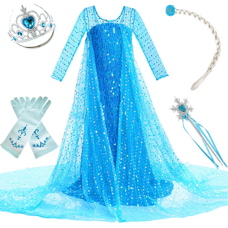 Girls Elsa Dress Kids Cosplay Snow Queen 2 Elza Costume Children Fancy Disguise Anna Birthday Party