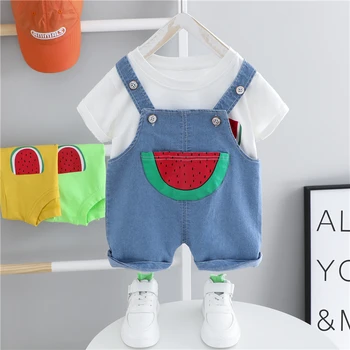 

HYLKIDHUOSE 2020 Summer Baby Boys Girls Clothing Sets Toddler Infant Short Sleeve T Shirt Bib Shorts Children Kids Clothing