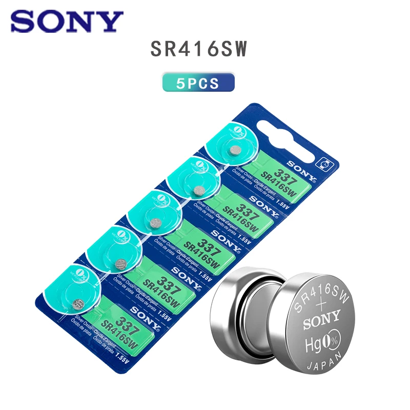 5pcs SONY Original New Watch battery 337 SR416SW Silver 1.55V button