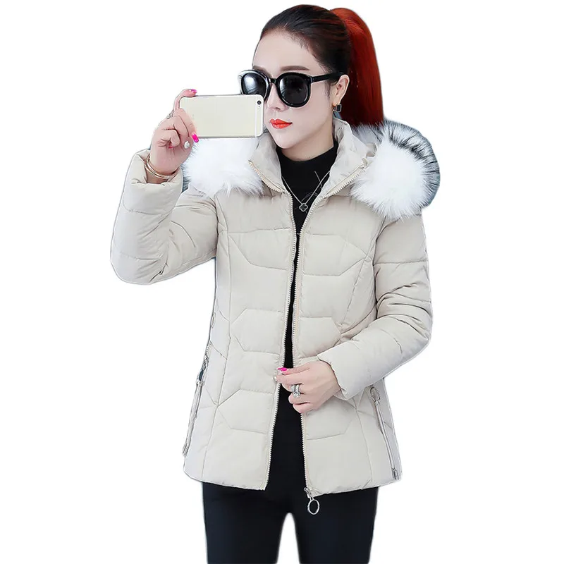 

Женское зимнее пальто, короткие белые модные толстые парки с капюшоном из искусственного меха LD1236