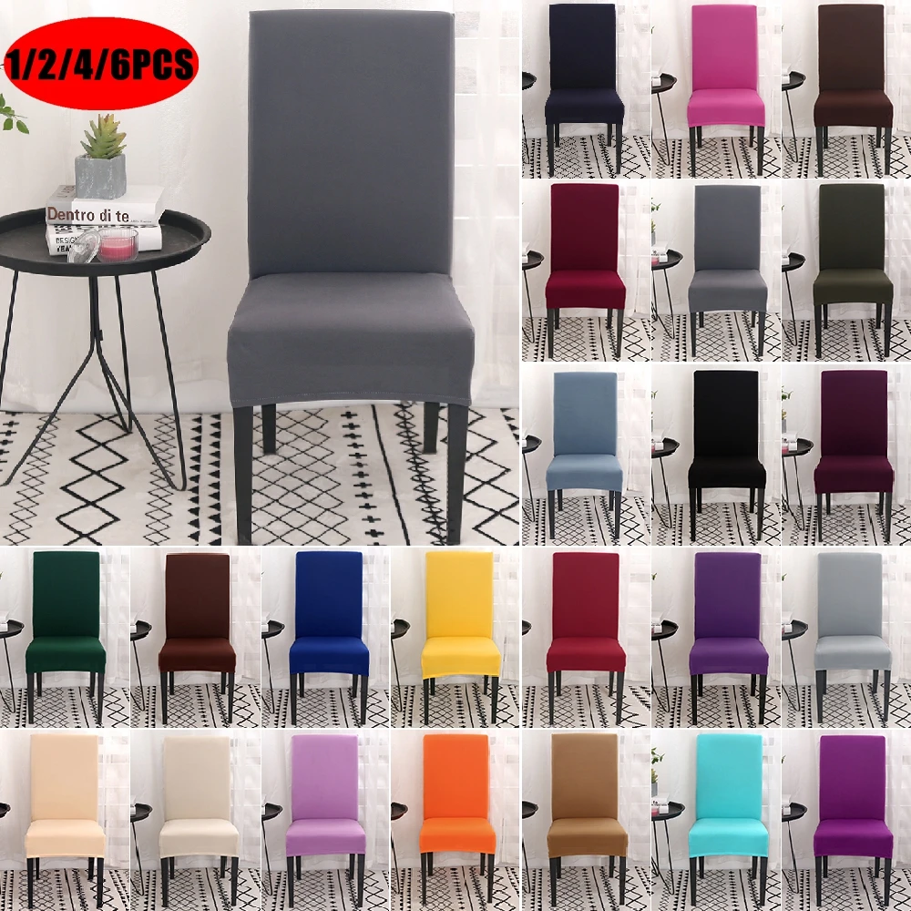 1/2/4/6PCS Solid Color Stretch Dining Chair Covers Universal Elastic Slipcovers Chair Cover For Wedding Restaurant Banquet Hotel