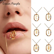 

Green Purple S925 Sterling Silver Simple 26 English Alphabet Pendant Necklace Color Gems Necklace for Lovers 925 Silver Jewelry