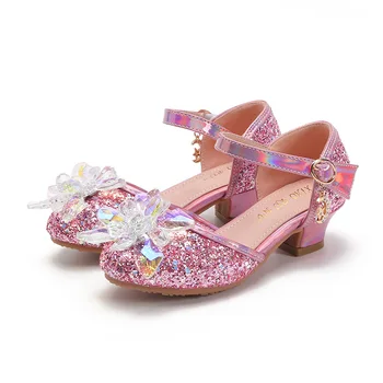 

2020 New Girls Sandals Sweet Princess Crystal Shoes Fashion Glass Flower Sequins Girls Shoes Comfortable Soft Dance Kids Sandals