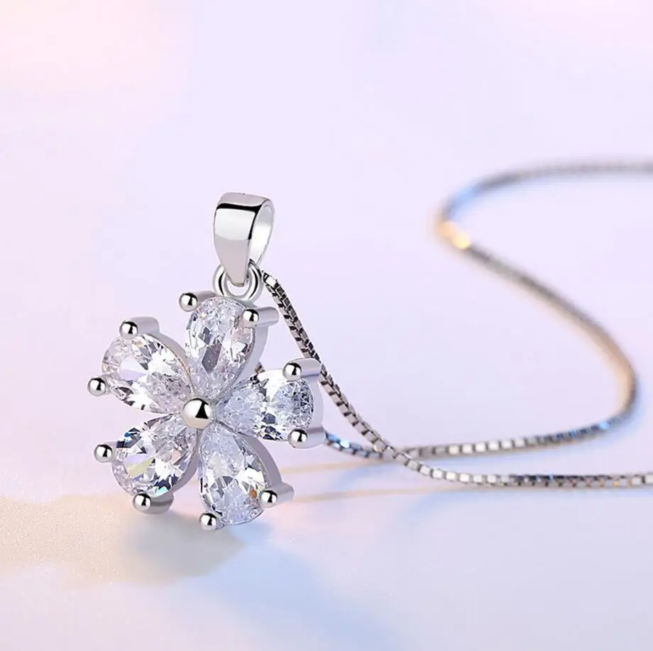 925 Sterling Silver Jewelry AAA CZ Zirconia Plum blossom Flower Pendant Necklace p pendant necklace silver necklace silver pendant For Women Gift 45cm Chain choker kolye S-N148