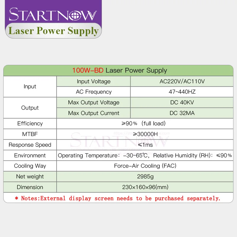 Startnow 100W-BD laser energie poskytnout s displej obrazovka pro CO2 laser trubice gravírování stříhání stroj náhradních částí 100W PSU zařízení