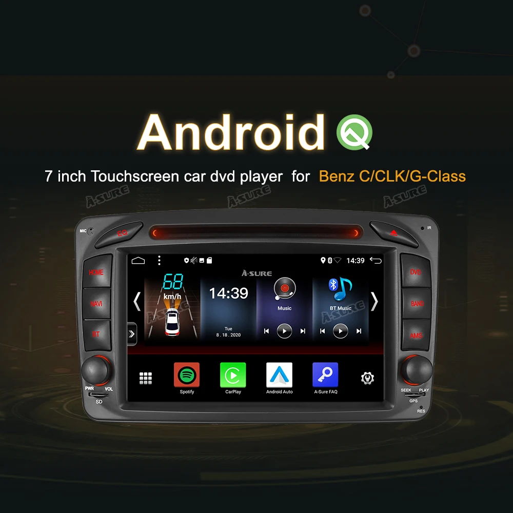 Автомобильное радио A Sure 7 дюймов 2 Din CarPlay Android 10 GPS DVD плеер навигация для Mercedes Benz C/G