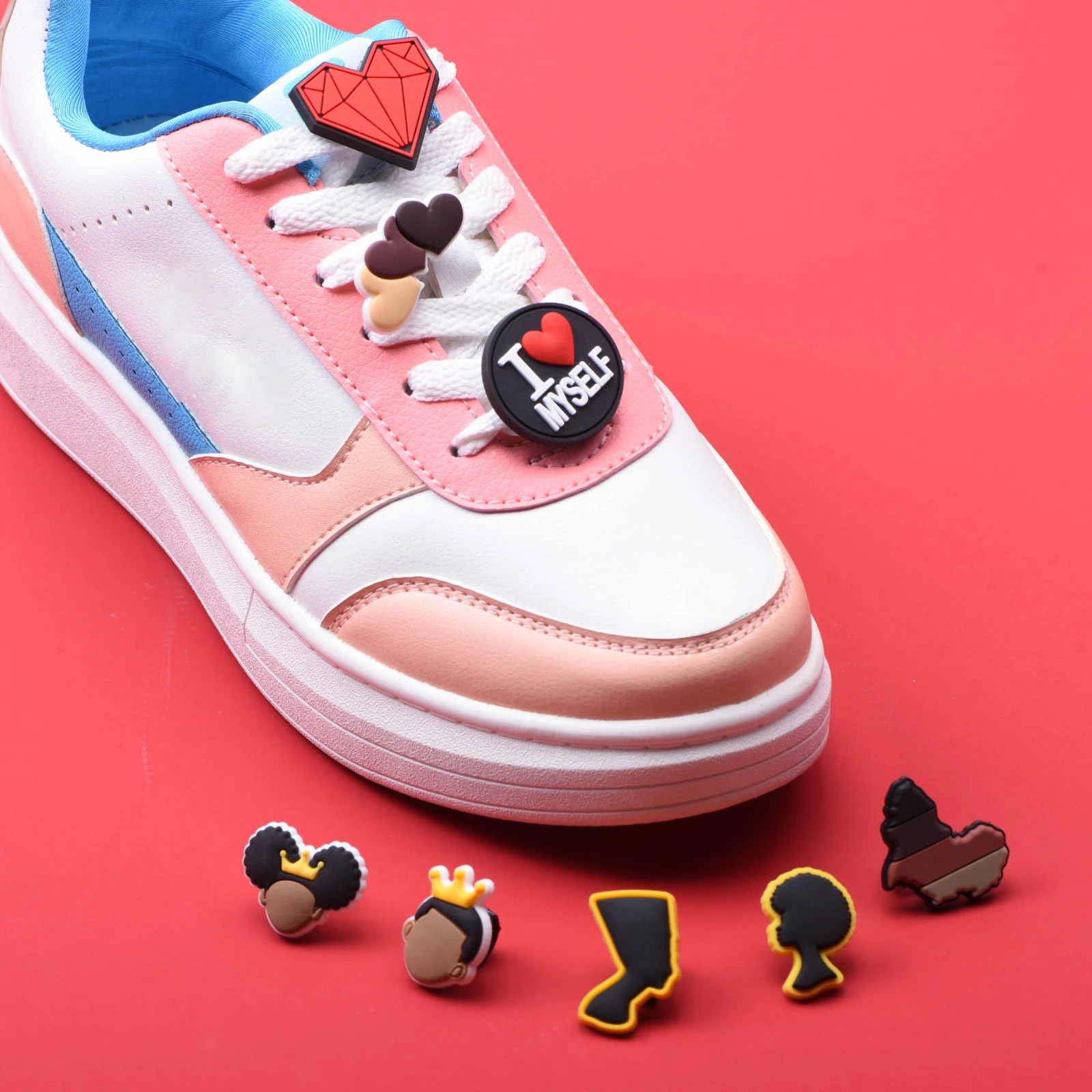 

1 PCS Shoe Lace Buckle Accessories Soft PVC Charms Black Girl Teach JIBZ Shoe Decorations Croc Designer Charm for Girl Gift