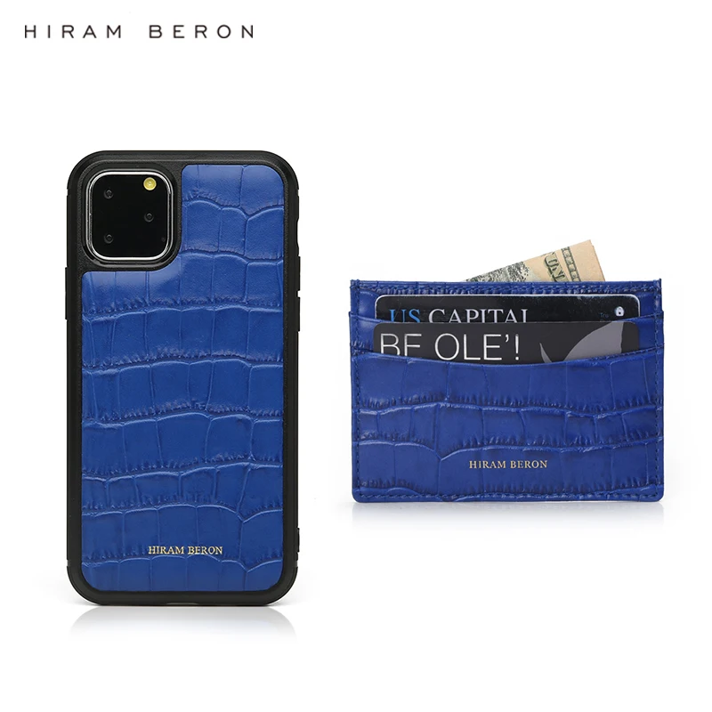 Hiram Beron индивидуальный заказ синий тисненый крокодиловый кожаный чехол для карт с для iphone 11 Pro Чехол Набор для подарка Прямая поставка
