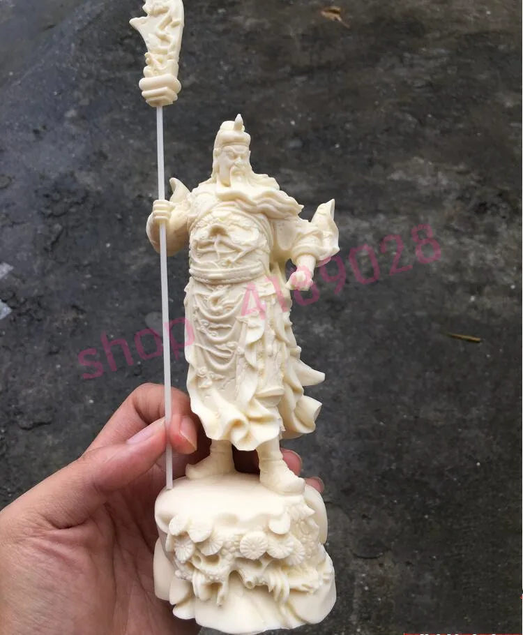 

Natural palm tree coconut fruit, pure manual carving, Guan Gong brushes Broadsword 3 ornaments, exquisite crafts, decorations