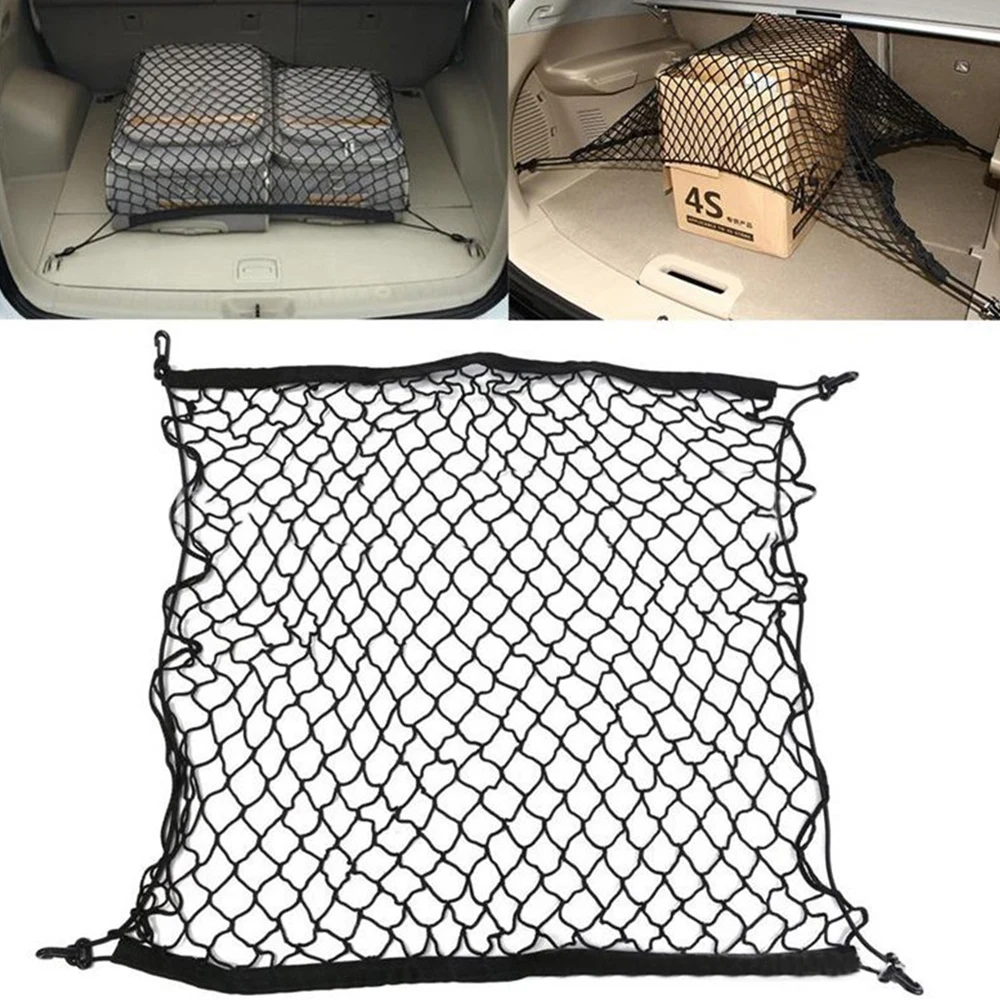 

70 x 70 cm Car Trunk Luggage Storage Car Accessories Organizer Nylon Stretchable Elastic Mesh Net With 4 Plastic Hooks