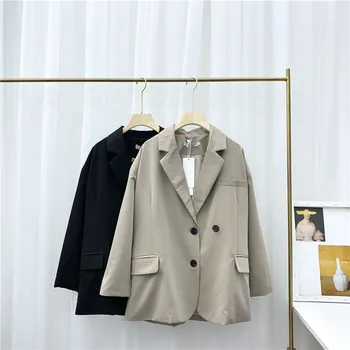 

Vintage Women Solid Blazer Small Suit Loose Jacket Female Double-Breasted Coat Office Lady Casual Blazer Outwear