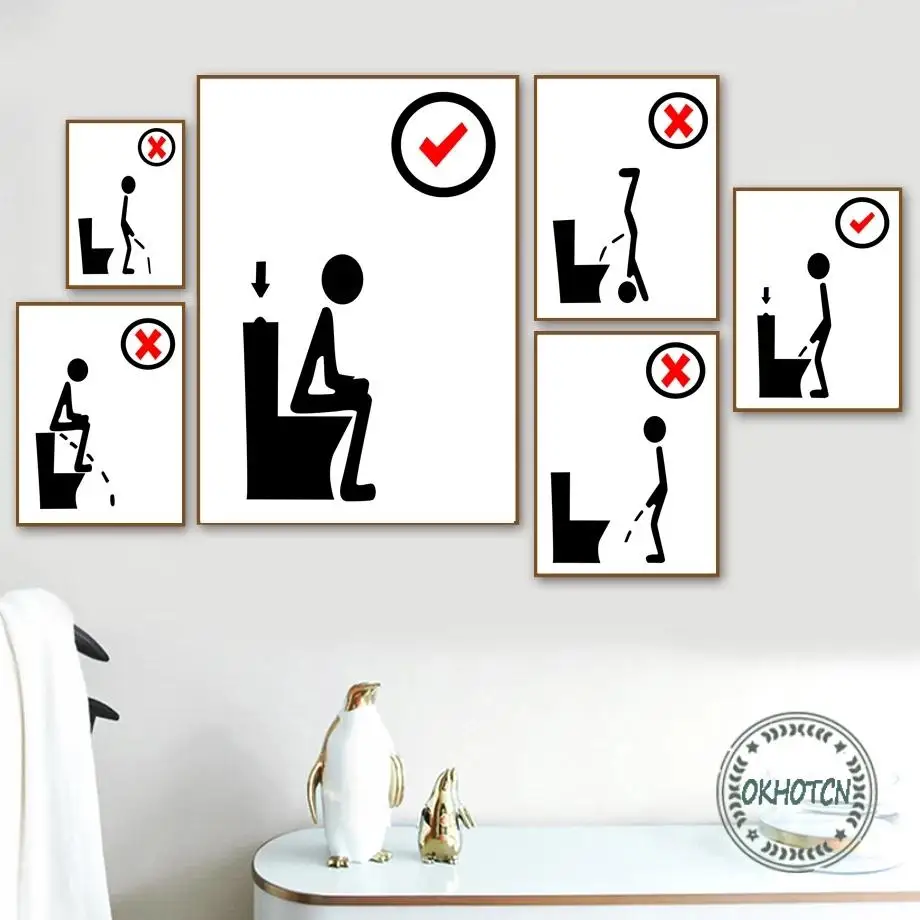 Black White Educational Urination Posture Poster Wall Art Canvas