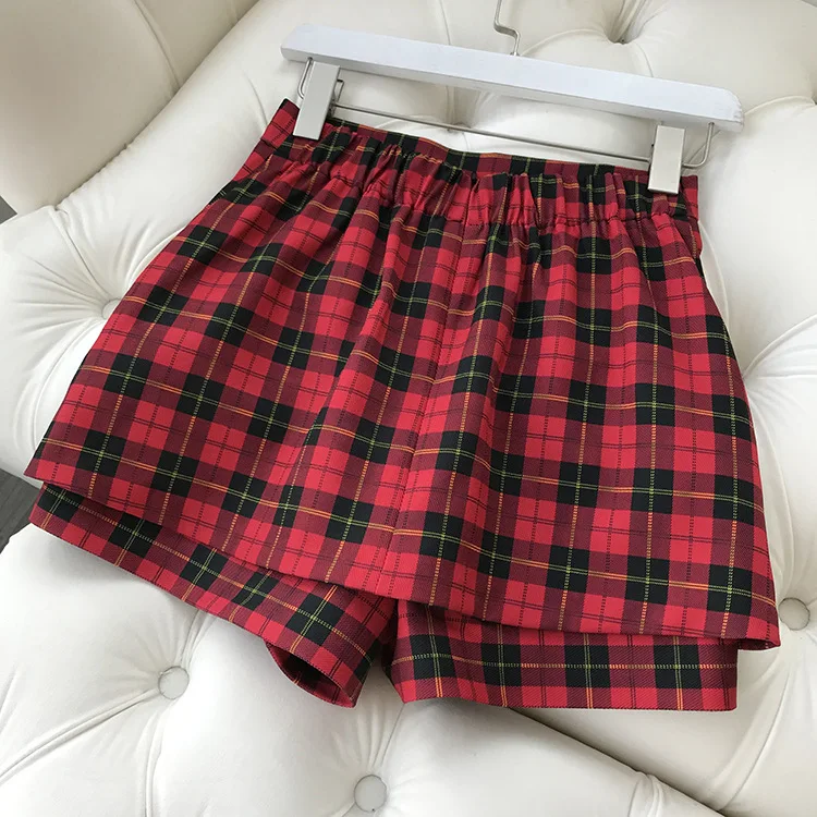 

France M Home 2019 Autumn And Winter Versatile British-Style Open Wire Pattern Fashion Casual High-waisted A- line Half-length S