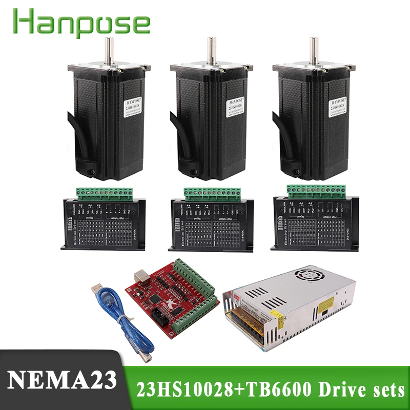 Драйвер шагового двигателя TB6600 Nema 23 3-осевой комплект ЧПУ 23HS10028 + 350 Вт 36В тормозной