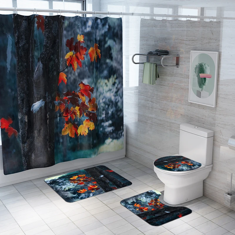 Лес Дерево принты «Cortina de» bano полиэстер ткань занавески для душа наборы занавесок для ванной комнаты с коврик декоративный экран DW055