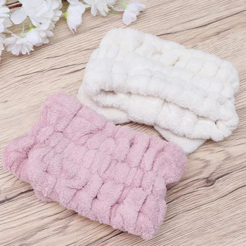 

2pcs Coral Fleece Hair Band White And Pink Headband Cute Women Head Wrap Bow-knot Headband