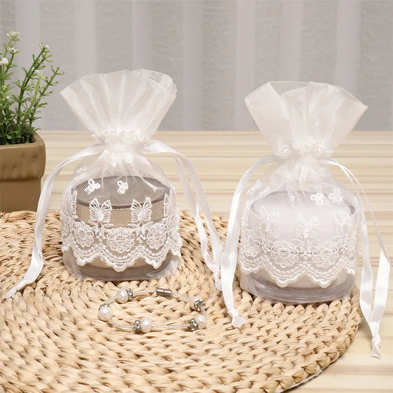 100 x White Embroidered Butterfly Lace Mesh Bags 10*14cm Small Jewelry Storage Pocket | Дом и сад